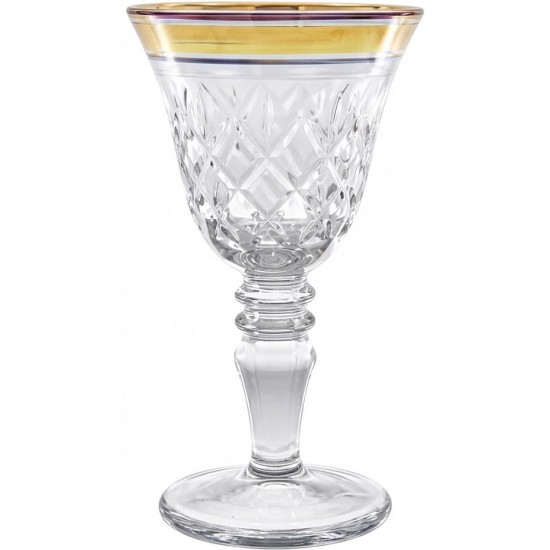 Taça Para Licor Lapidada Com Borda Dourada Em Vidro